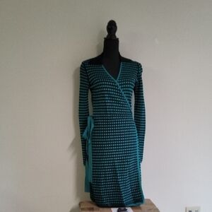 Teal Checkered Wrap Dress
